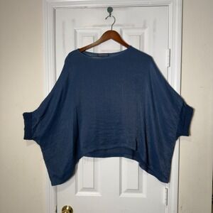 Cut Loose Blue Boxy Top Dolman Sleeve Oversized Minimalist Coastal Boho One Size
